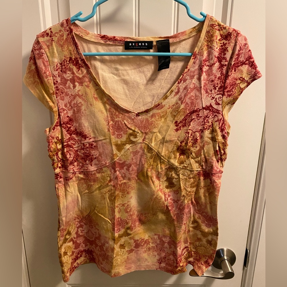 Liz Claiborne AXCESS L Top Large Blouse Lg Shirt Pretty Floral Romantic Look